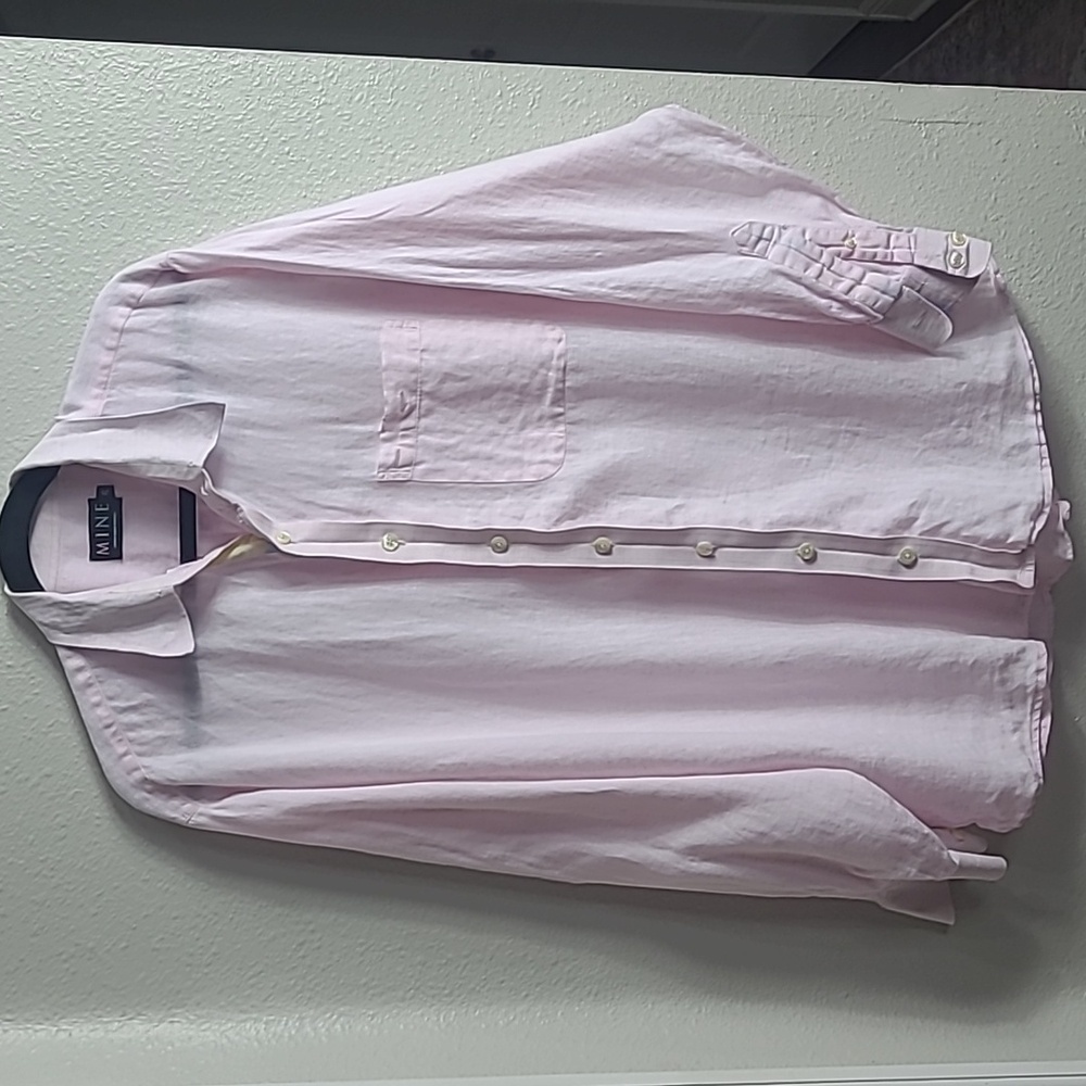 MINE Light Pink Men's Button-Up Shirt Size XL 100% Linen